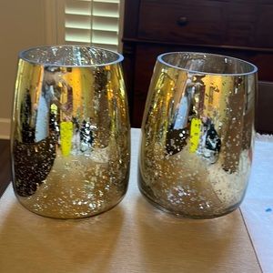 Two NEW gold spattered 8” vases, set of 2